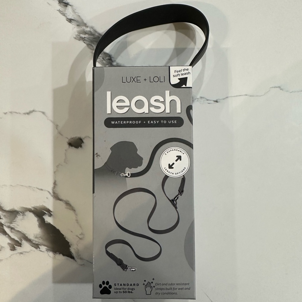 LUXE + LOLI Black, Durable, Waterproof, Odor-Resistant Leash For Dogs - Standard